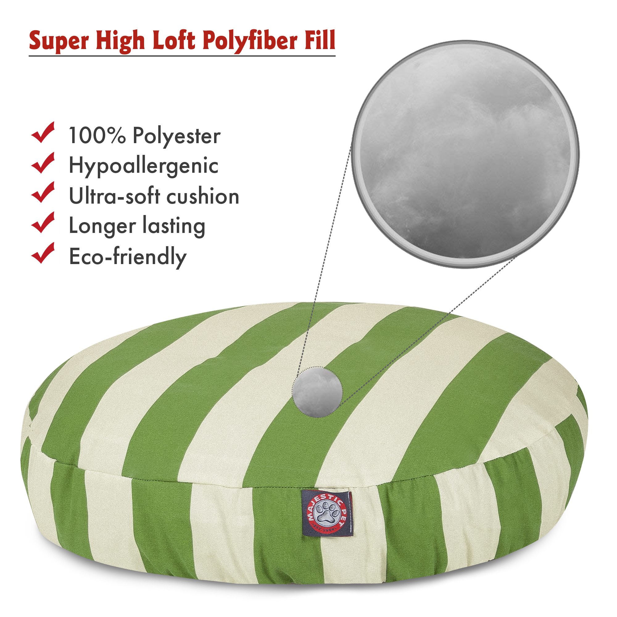Majestic Pet | Vertical Stripe Round Pet Bed For Dogs, Removable Cover, Sage, Medium