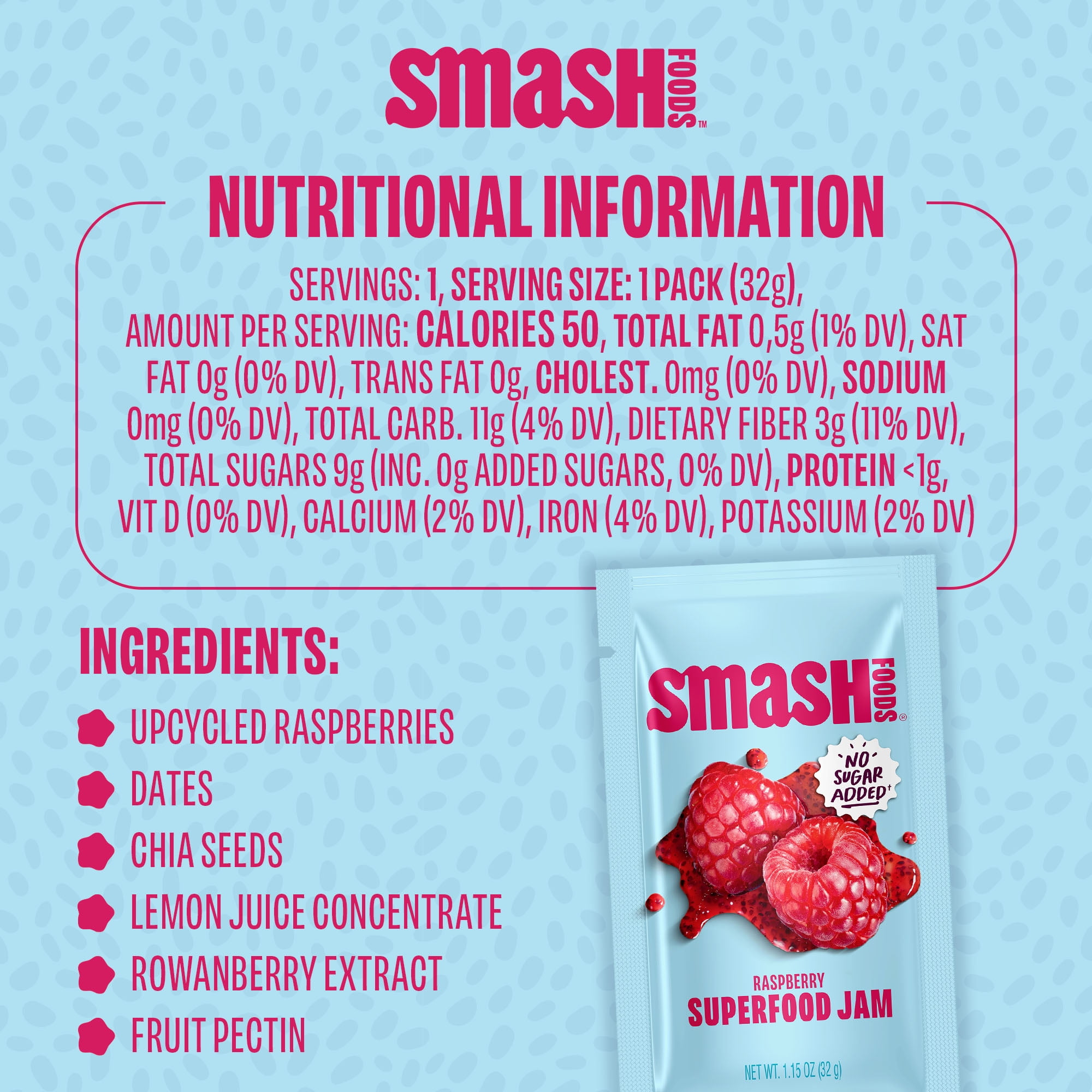 Smash Foods Raspberry Jam Packets, No Sugar Added, Keto, Vegan, 10 Count