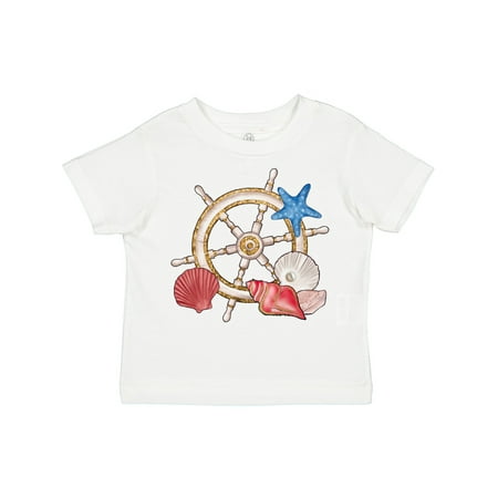 

Inktastic Ship Wheel and Sea Shells in Red White and Blue Gift Toddler Boy or Toddler Girl T-Shirt