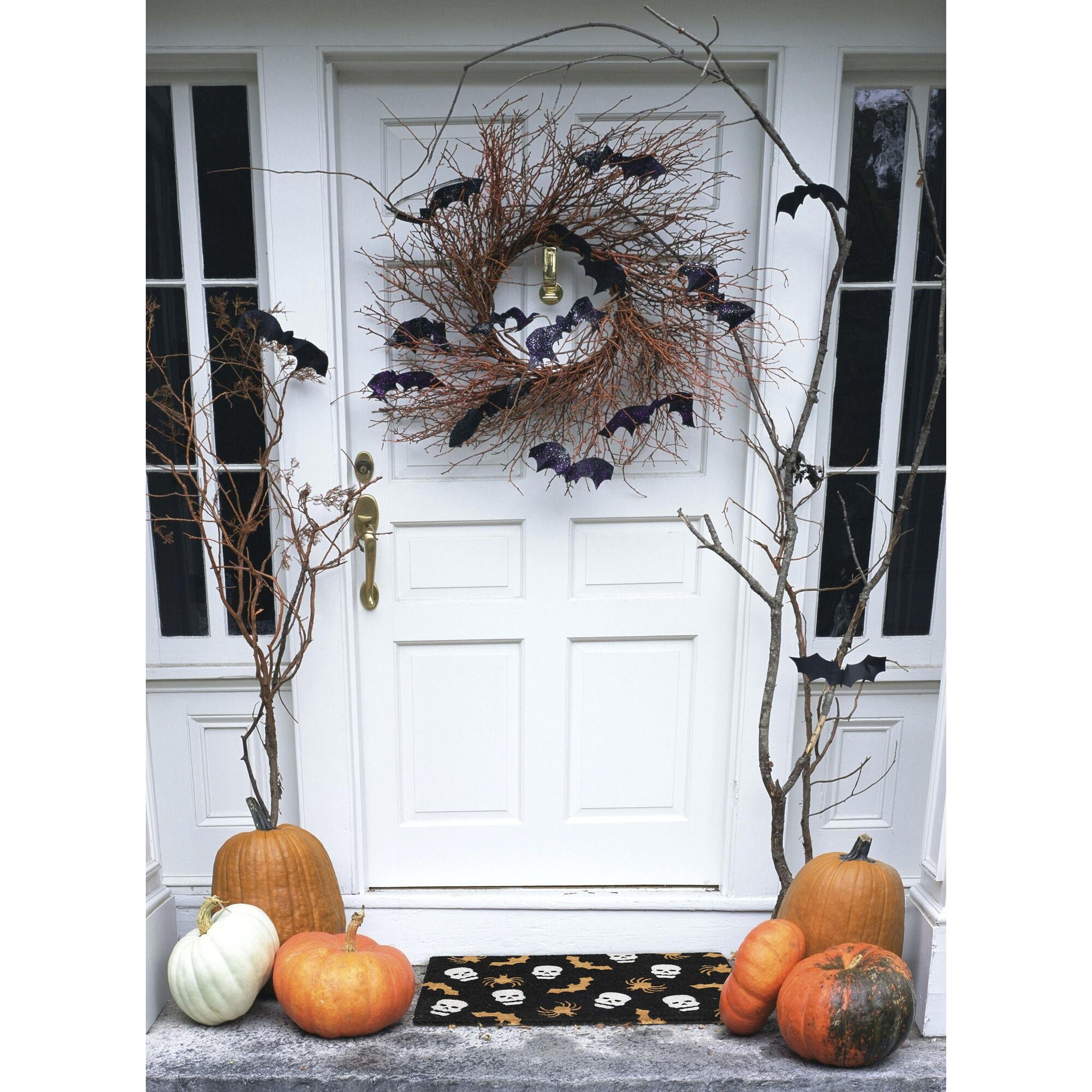 RugSmith White Machine Tufted Spider web & Skeletons Doormat, 18" x 30"