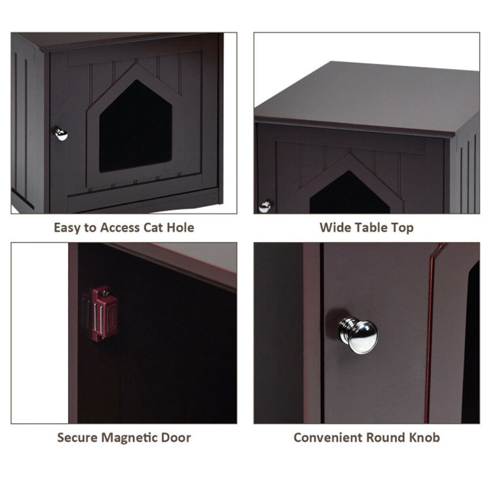 Pefilos 20" Cat House Covered for Indoor, Hidden Crate Litter Box Enclosure, Hooded Cats Furniture Cabinet Kitty Washroom, Brown