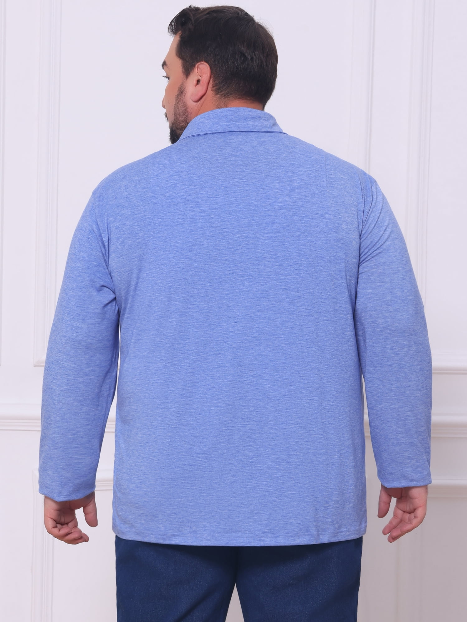 DARING DIVA Men's Big Tall Chest Pocket Long Sleeve Business Polo Shirt 4XL Blue
