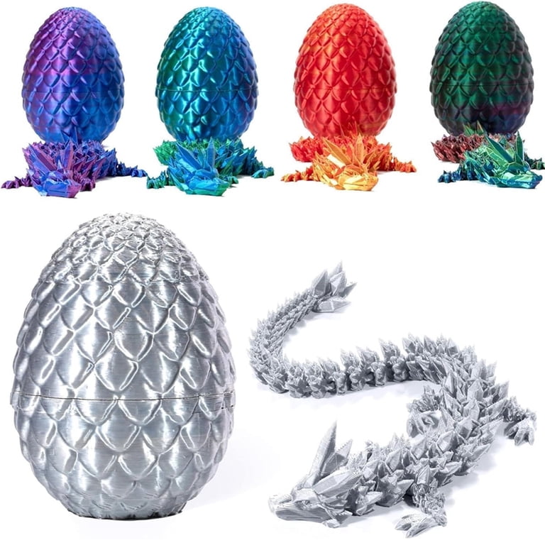 Dragon Articulé Imprimé 3D + œuf – Or, 22 Cm + 13 Cm, Déco Fantastique Et Rangement