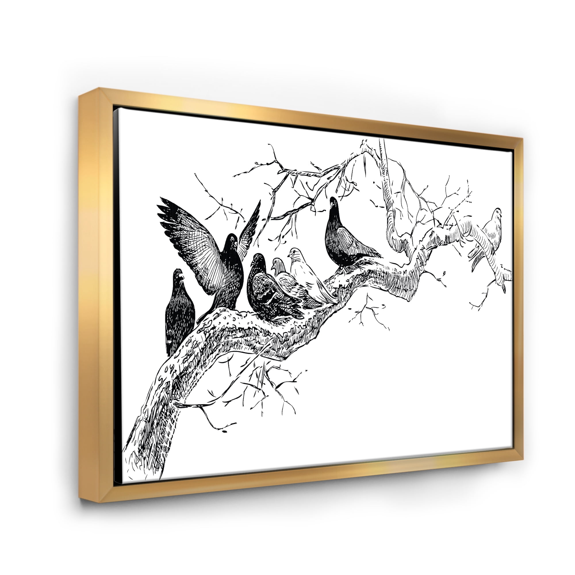 Designart 'Pigeons Sitting On The Tree Branch' Traditional Framed Canvas Wall Art Print
