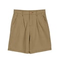 thumbnail image 5 of Bloomae Bermuda Shorts for Women Knee Length High Waisted Button Elastic Waist Summer Dressy Casual Pleated Long Chino Shorts with Pockets, 5 of 8
