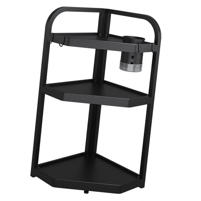 3 Tier Spice Rack Organizier Kitchen Storage Rack Corner Seasoning Bottle Storage Rack Triangle Shelf Black Medium Size Screw Free Installation
