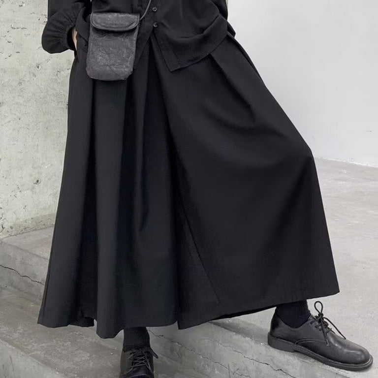 Mens Gothic Dark Style Loose Cropped Hakama Wide Leg Design Sense