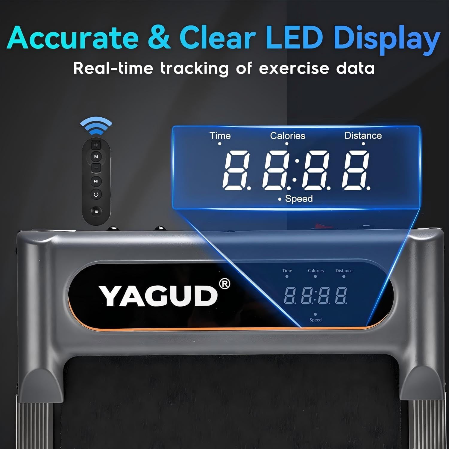 Yagud Walking Pad Treadmill for Home Office, Portable Under Desk Treadmill with Remote Control and LED Display, Walking Jogging Running Machine，Gray