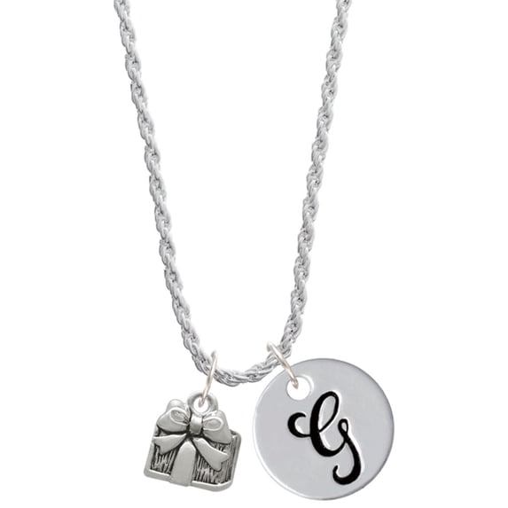 Delight Jewelry Silvertone Small Present Silvertone Script Initial Disc - G - Charm Necklace, 20"+3"