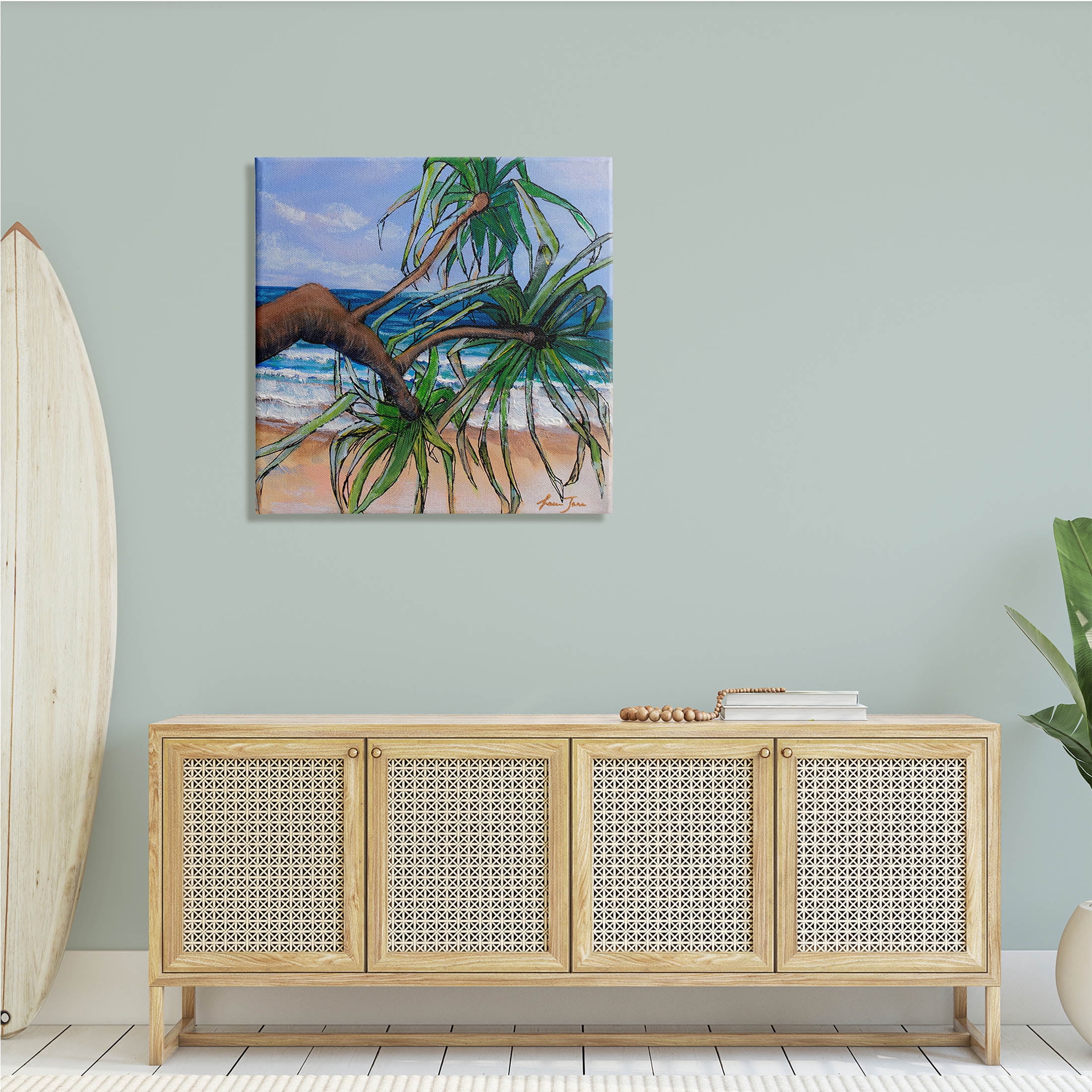 Stupell Industries Beach Coast Palm Tree Leaning Plant Ocean Painting, 30 x 30, Design by Lauren Jane