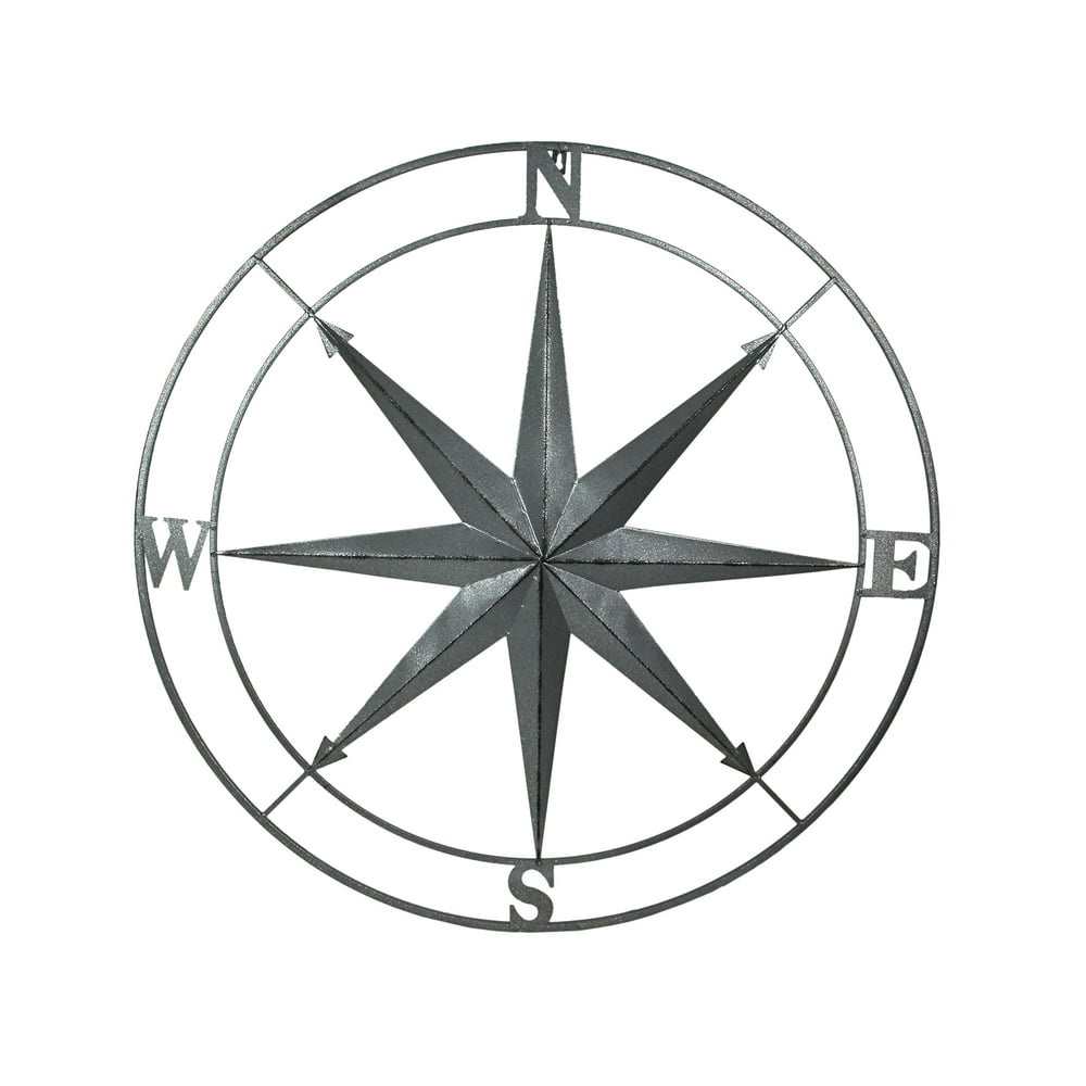 Galvanized Zinc Finish Metal Indoor/Outdoor Compass Rose Wall Hanging