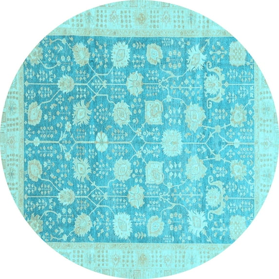 Ahgly Company Indoor Round Oriental Light Blue Modern Area Rugs, 6' Round