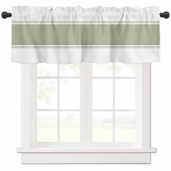 Hokiten Rod Pocket Curtain Valance, Sage Green Stripes, Farmhouse Window Valance for Living Room, Bedroom, Kitchen Geometric Pure Solid Color 42"W x 12"L