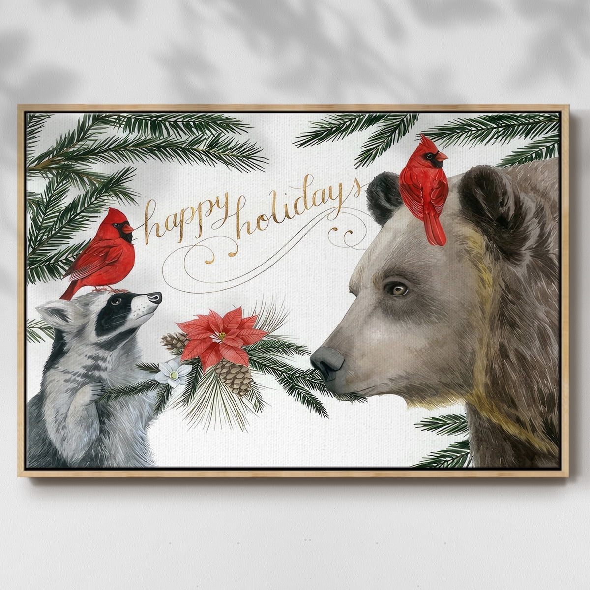 Timberland Christmas Collection A - Framed Gallery Wrapped Holiday Canvas - 17 x 25 - Natural Wood Frame