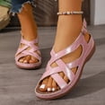 thumbnail image 2 of Gladiator Sandals for Women Open Toe Platform Low Wedge Orthopedic Walking Shoes Crooss Strappy Slingback Beach Shoes Pink Size 9.5, 2 of 8