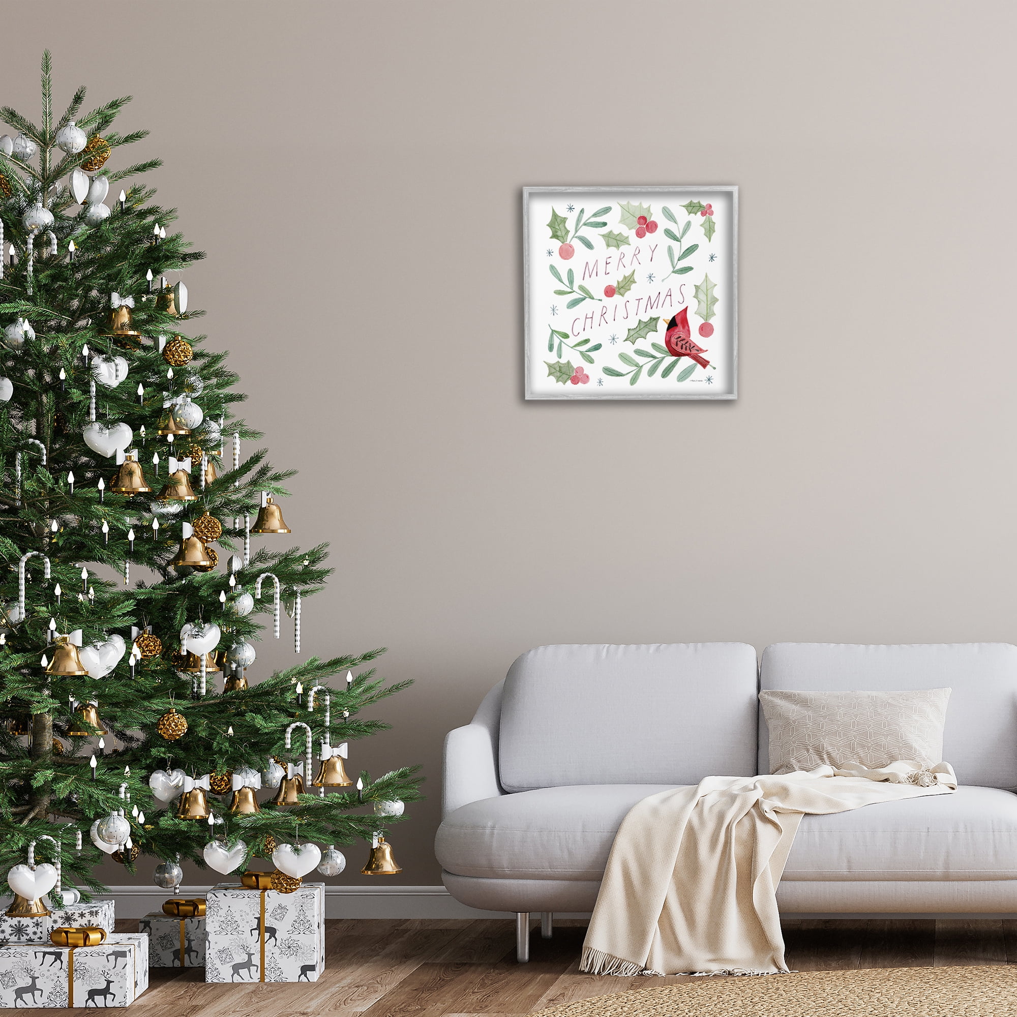 Stupell Industries Soft Whimsical Christmas Holiday Painting Gray Framed Art Prints Wall Art, 24 x 24