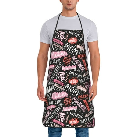 

Jgfou Various Languages Mother Print Anti-fouling Apron for Men Women Waterproof Oil-Proof Kitchen Apron with Adjustable Straps Pocket and No-Pill No-Fade Fabric