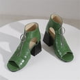 thumbnail image 6 of Womens Sandals Comfortable Fashion Solid Color Leather Hollow Open Toe Thick High Heeled Front Zipper Roman Sandals, 6 of 8