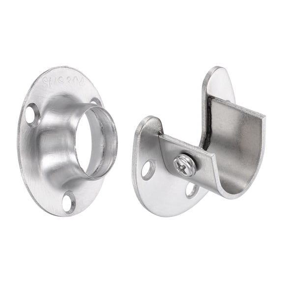 Uxcell 2 Pack Closet Pole Sockets, 3/4" 304 Stainless Steel Flange Rod Holder, 0.5" Height Closet Rod End Supports for Closet Wardrobe Shower Curtain, Silver