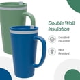 thumbnail image 3 of Cone Travel Coffee Mug, 16 oz (Set of 2) - Insulated Mugs with Handle, Double Wall Reusable Tumblers with Twist-Off Spill Resistant Lid, BPA-Free, Microwave & Dishwasher Safe (Blue/Green), 3 of 4