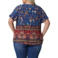 thumbnail image 4 of DARING DIVA Women's Plus Keyhole Ruffle Boho Floral Top 1X Navy Blue, 4 of 6