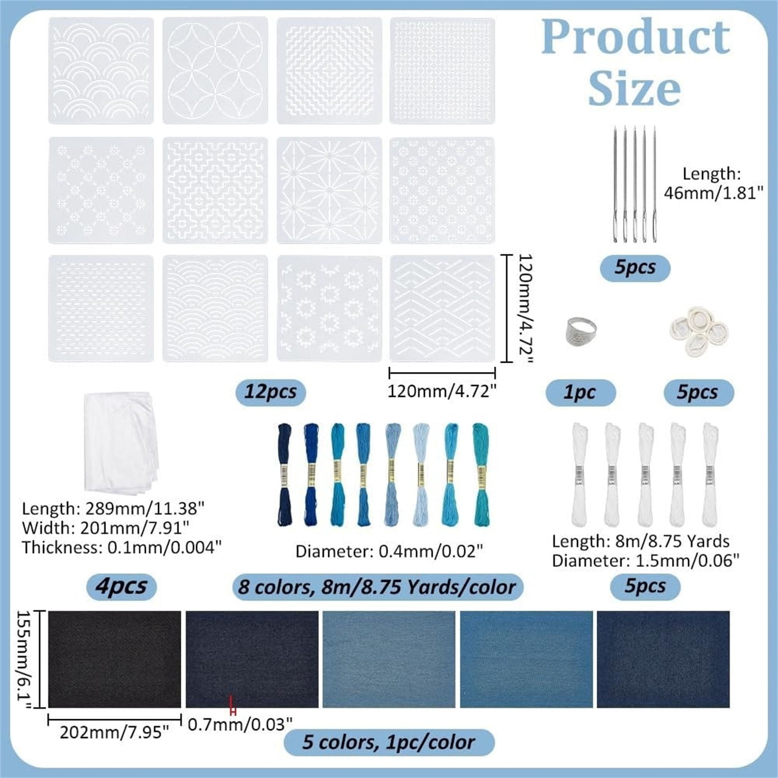 45Pcs Japanese Sashiko Embroidery Set With High Tenacities Thread And Stencils For Craft Projects