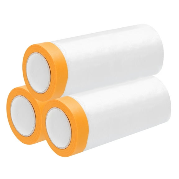 Uxcell 3 Rolls Painters Plastic With Tape, 5 x 59 Ft  Pre-Taped Masking Film Tape, Yellow/Clear