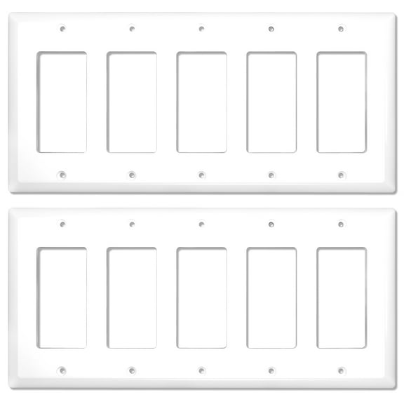 [2 Pack] NEU 5-Gang Mid-Size Decorator Light Switch Outlet Cover Wall Plates, 10.2" x 4.75", Unbreakable Polycarbonate Thermoplastic, Glossy White