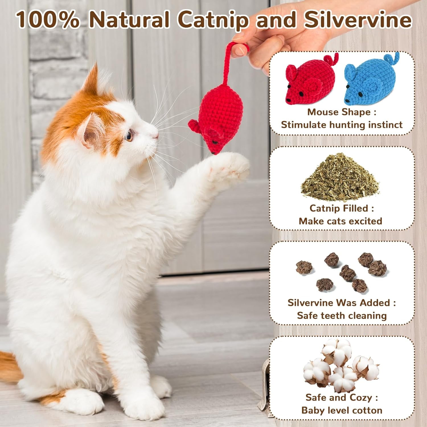 Cat Toys Catnip Mice Toys 6 Pcs,Woolen Yarn Crochet Mouse Animals Toys,Cat Nip Toys for Indoor Cats Kitten,Cat Chew Toy for Teeth Cleaning Cat Kicker Kitty Toys