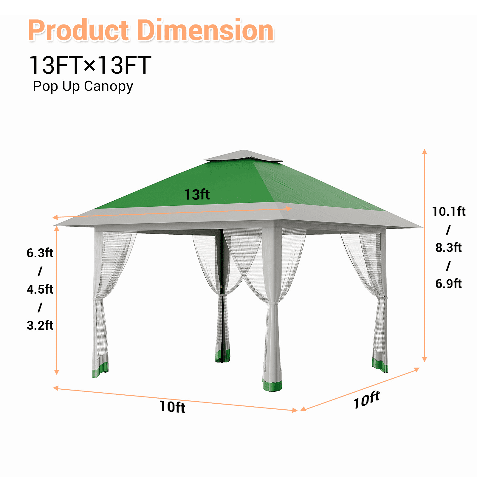 GOGRANT 13 x 13 Pop-Up Gazebo, Adjustable Height, Mesh Cover
