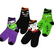 TeeHee Halloween Kids Cotton Fun Crew Socks 4-Pair Pack (6-8 Years, Scary Faces)