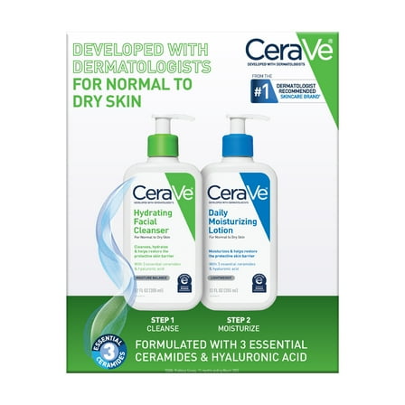CeraVe Daily Skincare Essentials Kit for Balanced to Dry Skin, 2 Piece Set