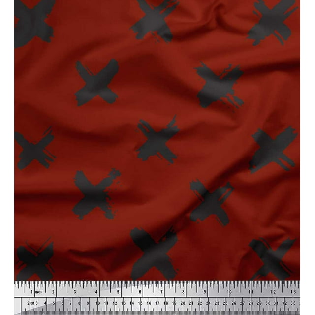 Soimoi Red Poly Georgette Fabric Brush Stroke Abstract Print Fabric by the Yard 52 Inch Wide