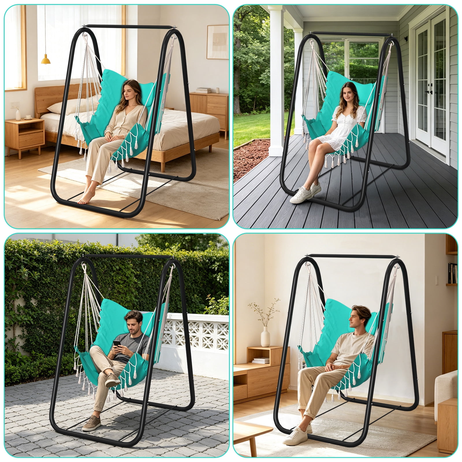 G TALECO GEAR Hammock Chair with Stand, Hammock Swing Chair, Rustproof Hanging Chair for Indoor and Outdoor Use in Patio, Yard, Garden, Aqua