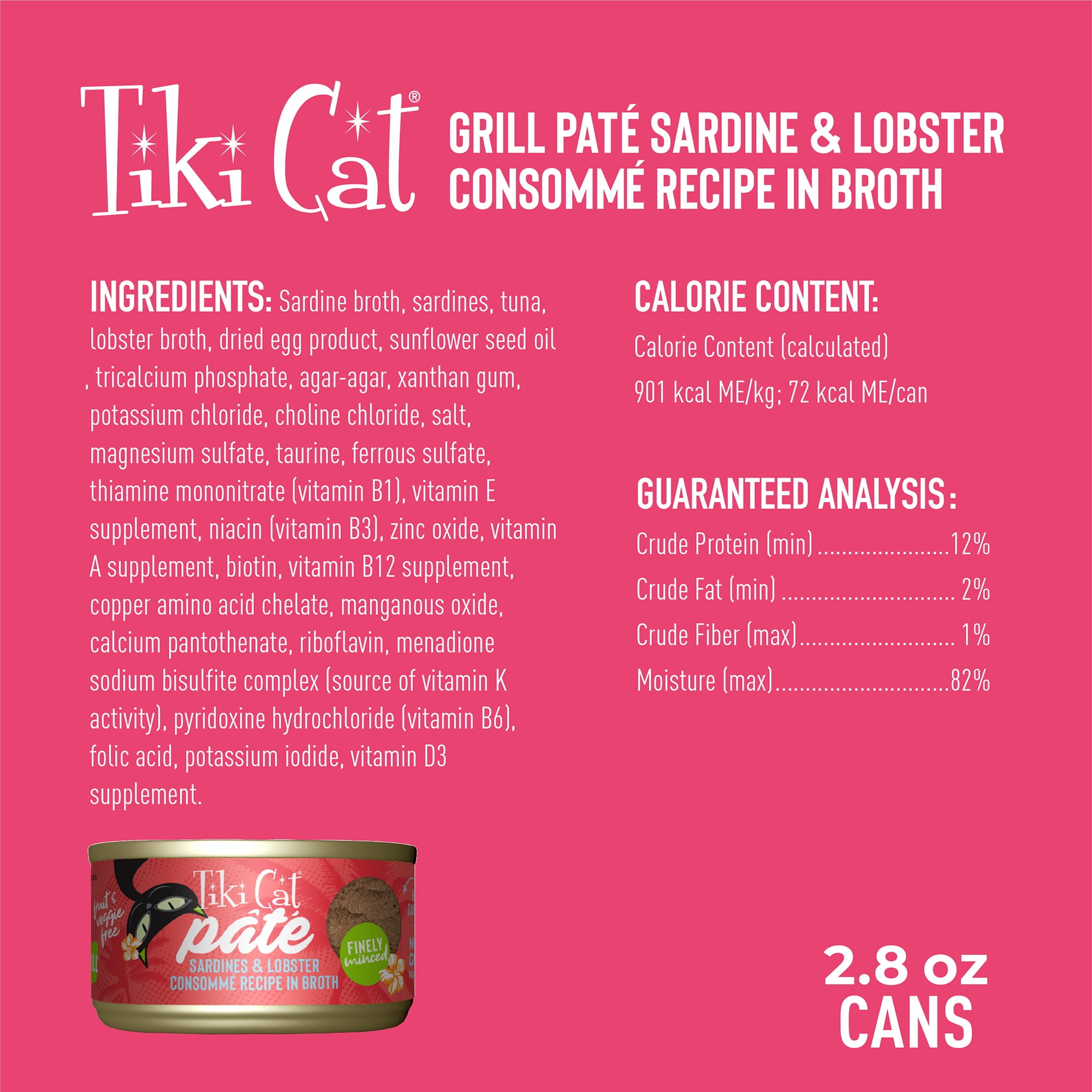 (12 pack) Tiki Cat Grill Pate Wet Cat Food, Sardines & Lobster Consomme, 2.8 oz. Can