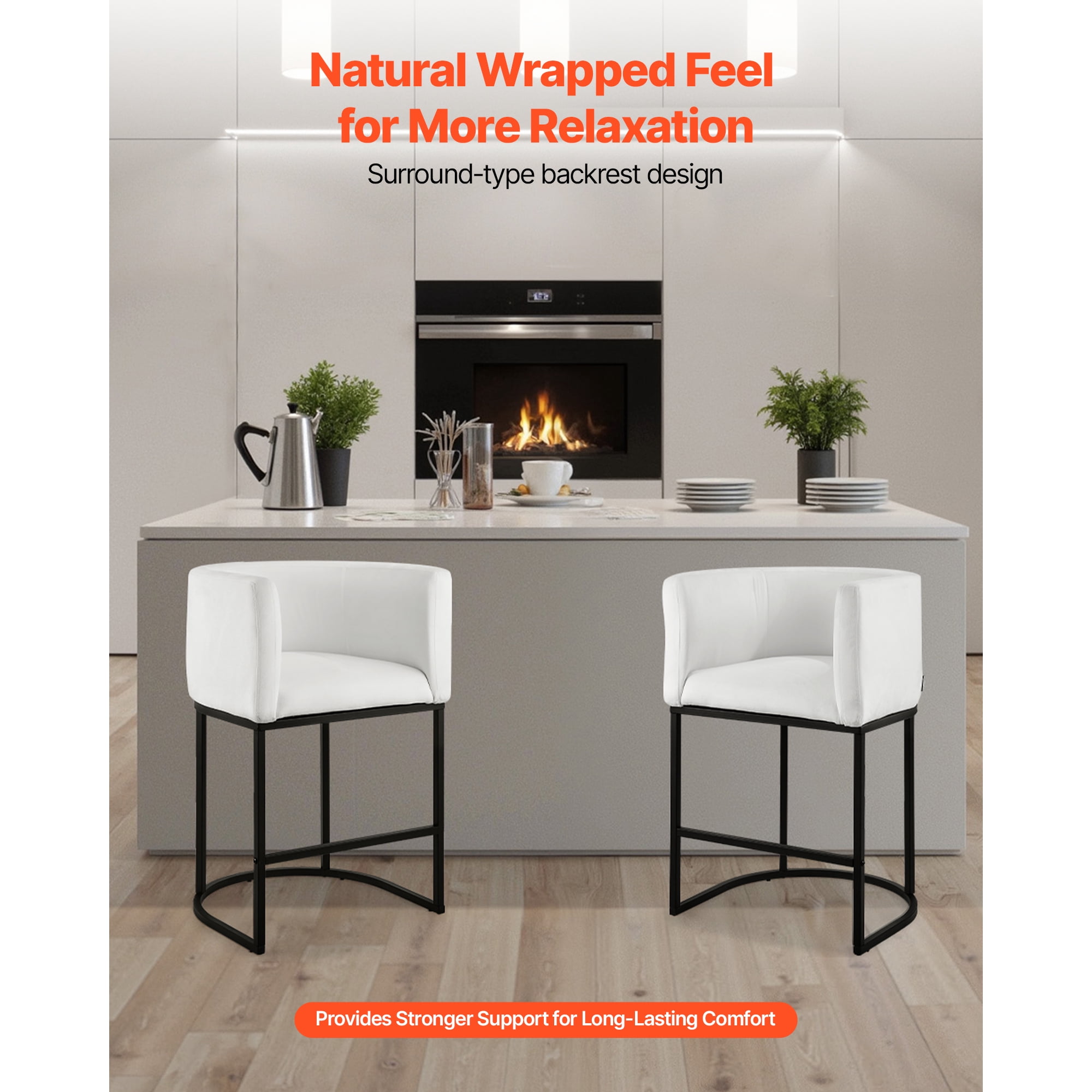 KFFKFF Set of 3 Counter Height Bar Stools, 25-inch Chairs with Backrest, Armrests, Metal Frame, and Footrest, Upholstered Fabric Seating for Kitchen or Dining Room, White