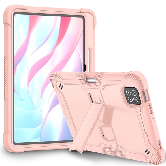 DWaybox Heavy Duty Case for Xiaomi Pad 8 / Pad 8 Pro 11.2" 2025 Model, 3-Layer Shockproof Armor Cover (Soft Silicone   Hard PC) with Kickstand & Pencil Holder -Rose Gold