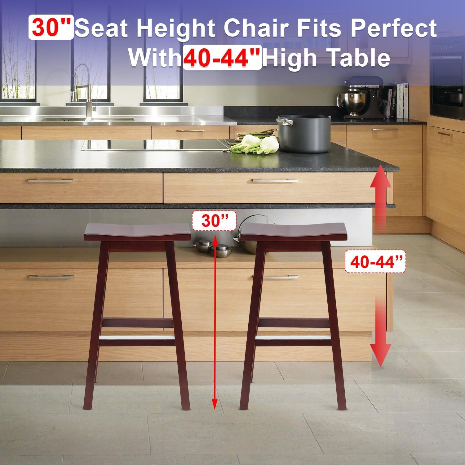 FDW Bar Stools Set of 2 for Kitchen Counter Solid Wooden Saddle Stools 30-Inch Height (Brown, 30 in)
