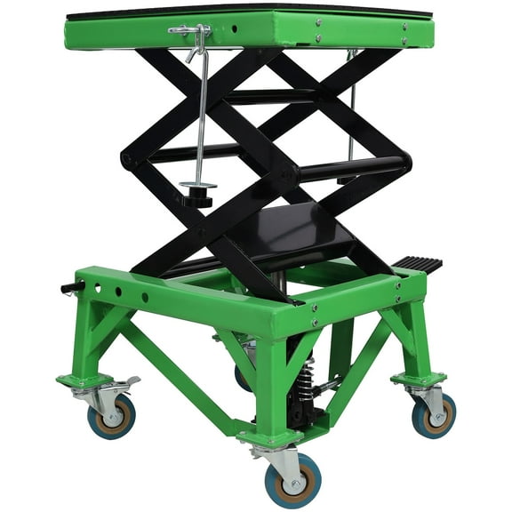 350 lbs Hydraulic Motorcycle Scissor Jack Lift With 4 Wheels Ideal For Small Dirt Bikes & ATVs, Green Color