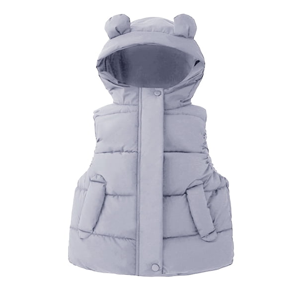 Gibobby Chamarra de invierno para niños y niñasChaqueta de plumón para niños, chalecos para niños y niñas, abrigos cálidos con capucha con orejas de para(Gris, 18-24 Meses)