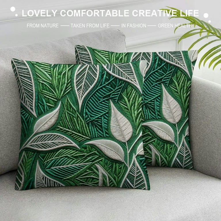 COMIO Boho Green Leaf Tufted Pillow Covers Modern Minimalist Monstrea Abstract Pillowcase Rustic Plant Upholstery Cushion Case for Bed Couch Sofa Indoor and Qutdoor Home Decor Green White Walmart