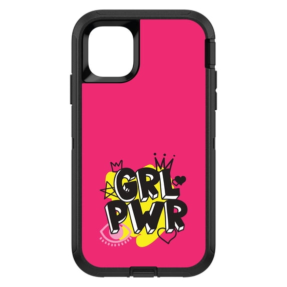 DistinctInk Custom SKIN / DECAL compatible with OtterBox Defender for iPhone 11 (6.1" Screen) - Girl Power - GRL PWR - Pink Yellow Black