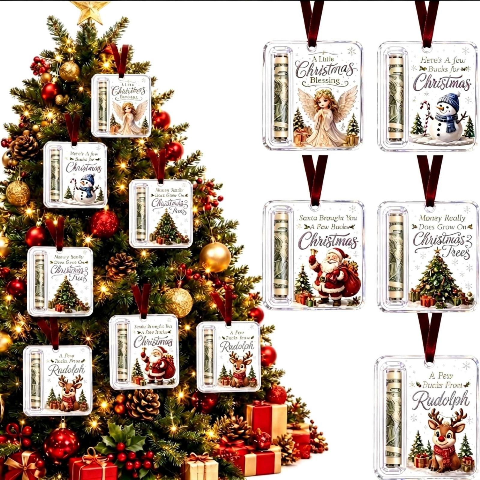 HomelyJoy Christmas Cash Gift Ornament Acrylic Money Card Decoration DIY Money Card Decoration with Hanging Ribbon Unique Cash Holders for Christmas Tree Hanging Decorations 2PC