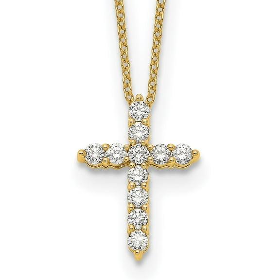 Auriga 14K Yellow Gold 2.2 mm Diamond Cross Necklace for Women 18"