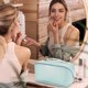 thumbnail image 3 of Travel (Blue)Makeup Bag, Travel Large Capacity Makeup Bag, with Handle and Divider, Waterproof PU for Women Toiletry Storage Bag Multifunction Organi, 3 of 5