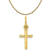 Carat In Karats 14K Yellow Gold Small Cross Charm (18mm X 8mm) on a 20 Inch 14K Gold Rope Chain Necklace