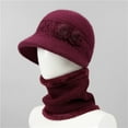 thumbnail image 2 of Winter Hats for Women Windproof Ear Protection Fleece Beret Hat Chunky Knitted Scarf 2 Piece Sets Outdoor Cold Weather 2025 42# Wine Free, 2 of 3