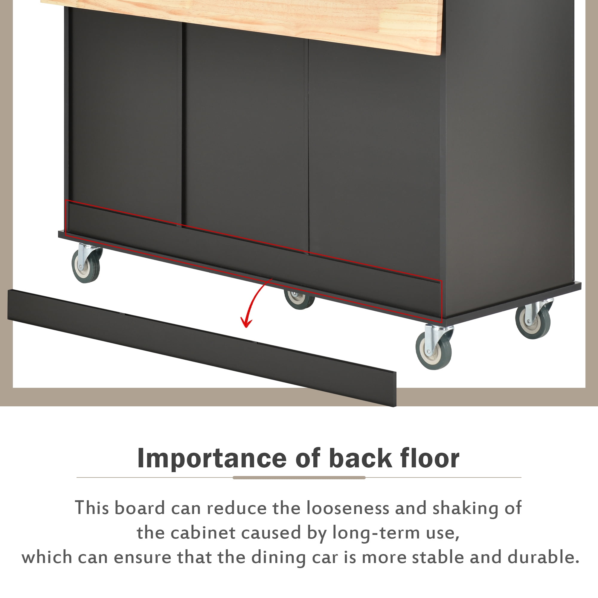 DEALTOPS Rolling Kitchen Islands with Storage Cabinet, Black, 52.76 in