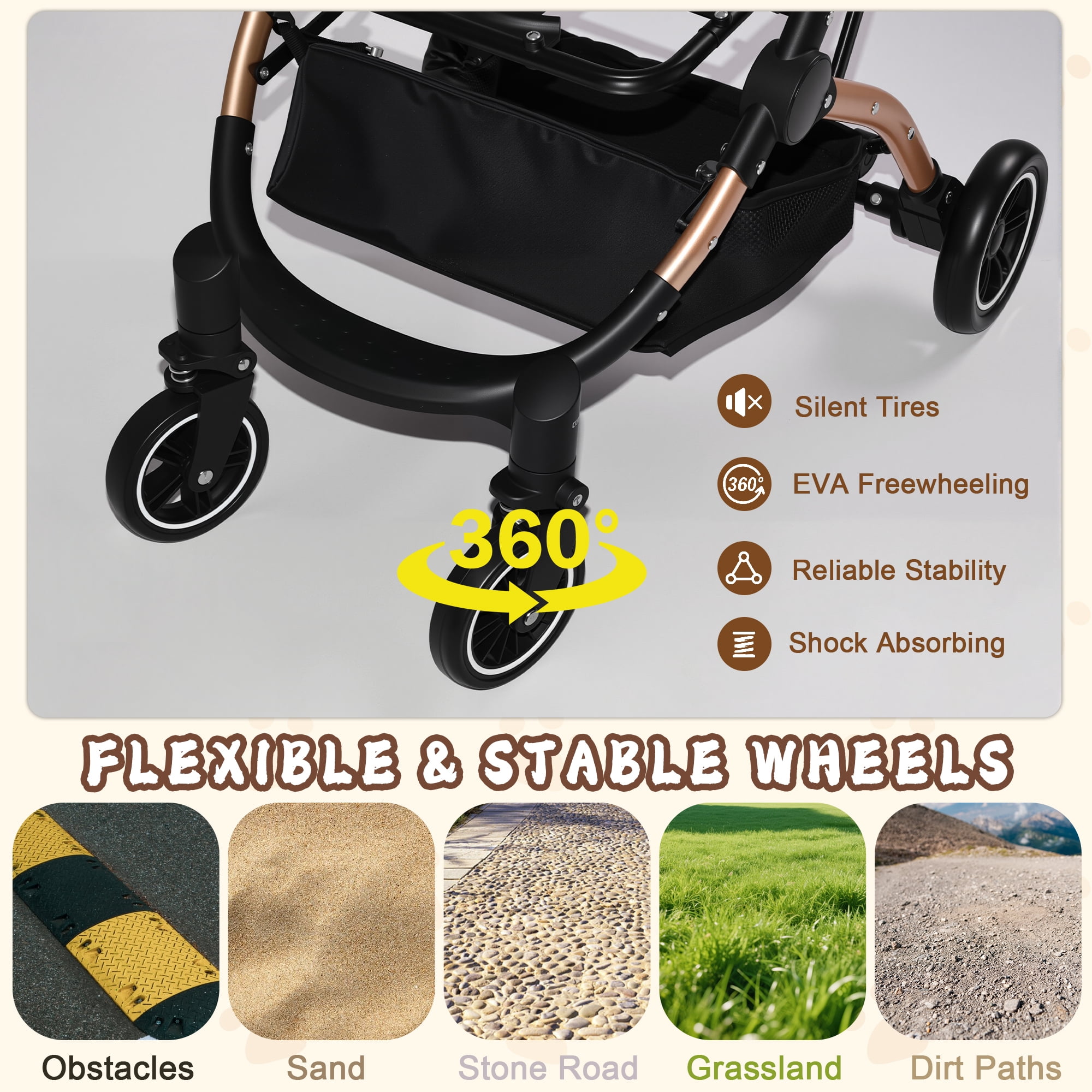 Foldable Pet Stroller for Small/Medium Dogs and Cats, Convertible Pet Cart with Detachable Carrier, Caster & Storage Basket