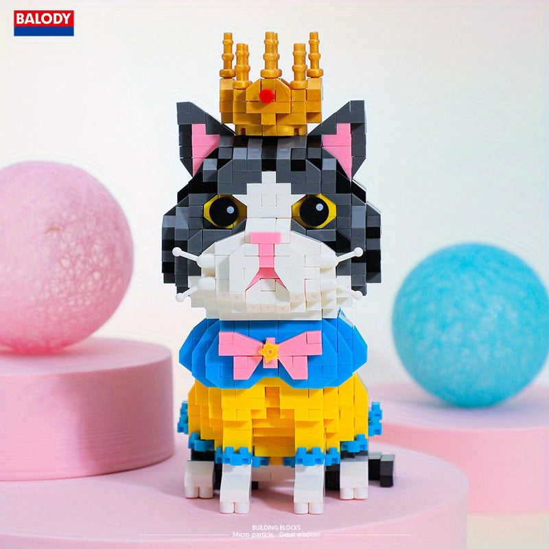 BALODY 875pcs Cat Wearing A Crown Assembly Toys Children s Educational Toys Building Blocks Gift Cute Cartoon Cat Building Blocks Animal Model